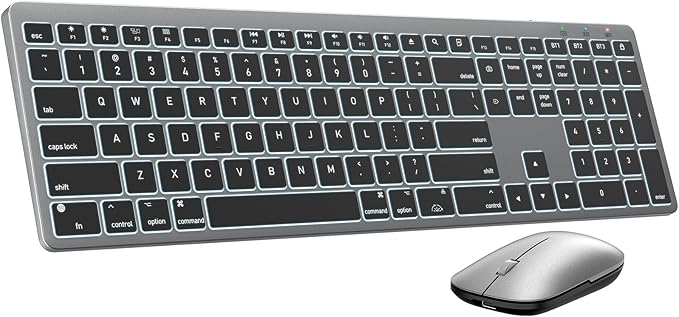 SABLUTE Bluetooth Keyboard and Mouse for Mac — 7-Color Backlit, Multi-Device, Rechargeable, Full-Size Wireless Keyboard Mouse Combo with Quiet Scissor-Switch Keys & Tilt Legs for Mac (Space Gray)
