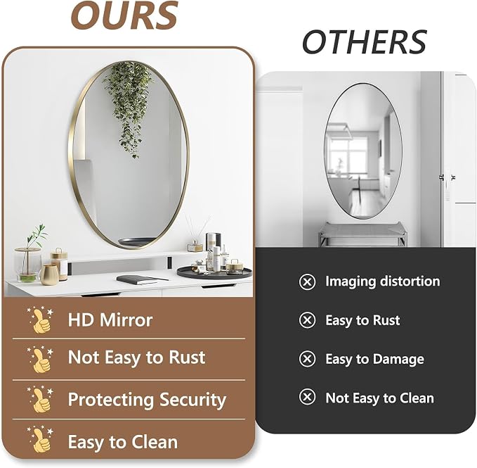 Oval Wall Mirror, 22"x30" Gold Oval Vanity Mirror, Bathroom Mirror of Metal Frame, Home Decorative Wall Mounted Mirror for Bathroom, Living Room, Entryway, Vanity