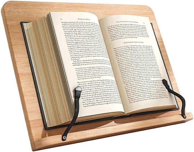 Reading Rack Wooden Bookshelf - Book Stand Foldable with 8 Adjustable Positions and Page Clips,Suitable for cookbooks、iPads、laptops、Sheet Music、and Reading Stands(15x11.4inch)