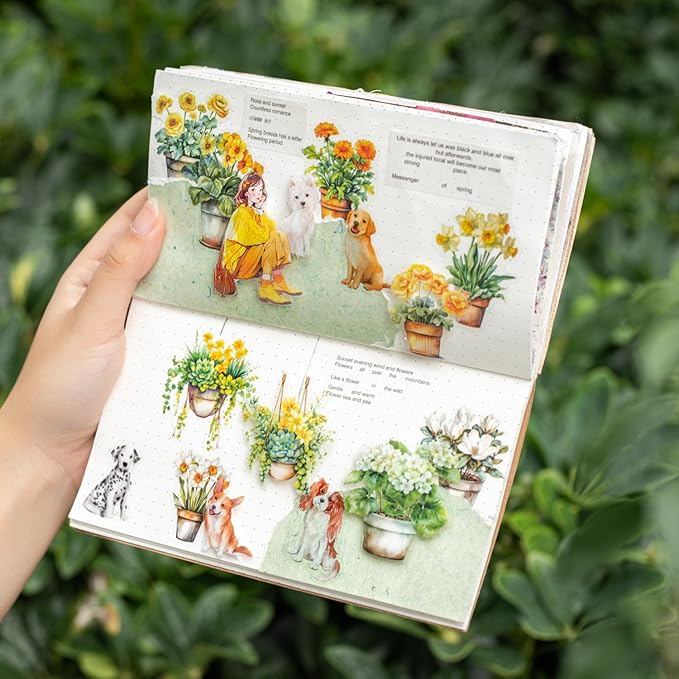MiyouLuna 150Pcs Potted Plant Stickers, Botanical PET Stickers for Scrapbooking, DIY Crafts, Journaling, and Junk Journal Ephemera with Organizer