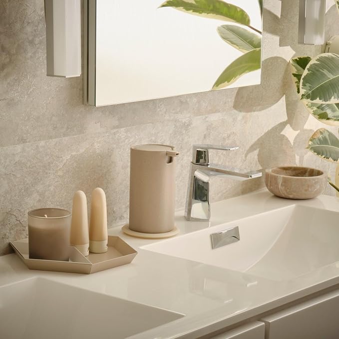 LINE+ARC Modern Easy-to-Press Soap Dispenser (Arctic). Cute Bathroom Blue Marble Kitchen Sink Ergonomic Liquid Lotion Shampoo Conditioner.