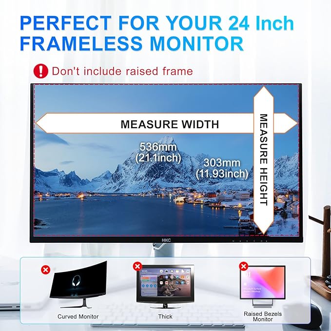 GUDTEKE Magnetic 24 Inch Privacy Screen for Computer Monitor 16:9 Aspect Ratio, Hanging Removable Anti-Blue/Glare Protector Film, Anti Spy Desktop Security Private Filter 24in