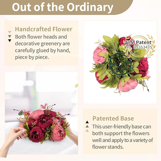 NUPTIO Flower Balls Flowers for Centerpieces: 2 Pcs 9.4 inch Diam Pink & Red Artificial Peony Fake Flower Ball Arrangement Bouquet Center Pieces for Tables Wedding Centerpiece Decorations