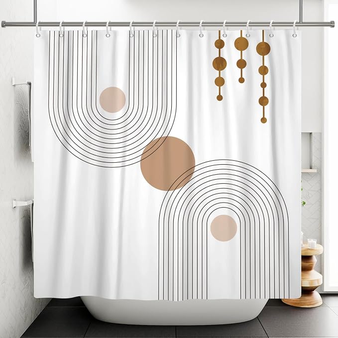 Mid Century Shower Curtain Minimalist Abstract Arch Simple Sun Modern Shower Curtains Bohemian Geometric Aesthetic Bathroom Decor Waterproof Fabric Curtain with Hooks 60x72 inch