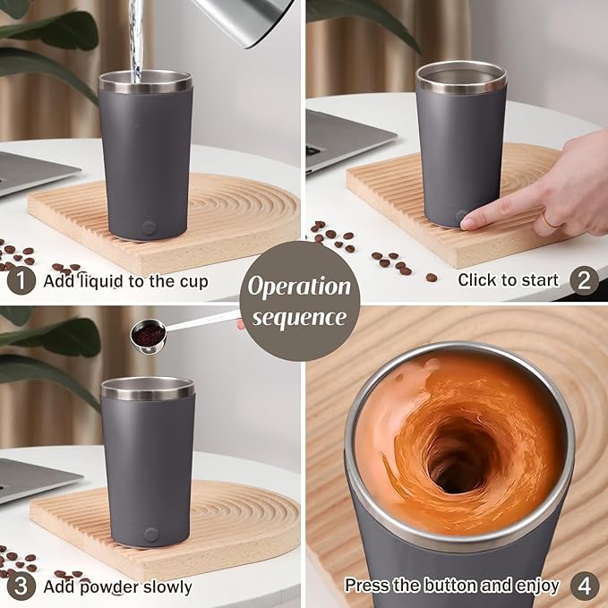 hatisan Self Stirring Coffee Mug With Lid Electric High Speed Self Stirring Mug 400ml Rechargeable Detachable Stainless Steel Self Stirring Cup for Coffee, Milk, Cocoa Christmas Gift(Dark Grey)