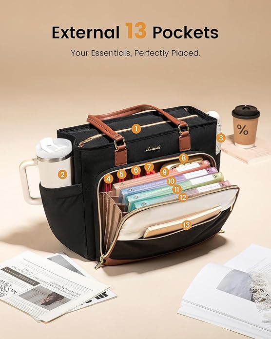 LOVEVOOK Teacher Tote Bag, Laptop Bag for Women with Accordion File Organizer, Nurse Work Bag for Office & Business Supplies