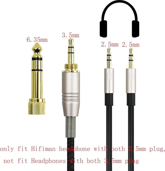 NEW NEOMUSICIA Replacement Cable Compatible with Hifiman HE400S, HE-400I, HE-400i（Dual 2.5mm Port）, HE560, HE-350, HE1000, HE1000 V2 Headphone 3.5mm / 6.35mm to Dual 2.5mm Jack Male Cord 3meter/9ft