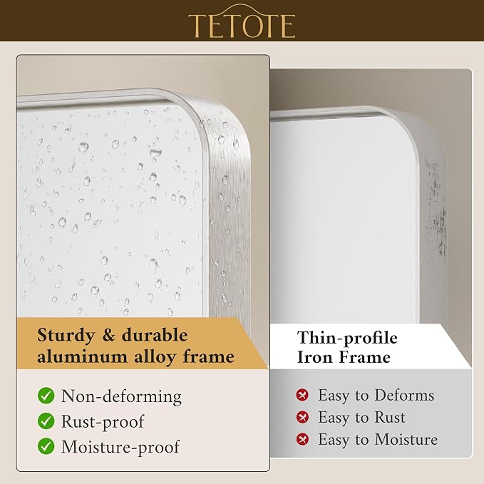 TETOTE 55 x 30 Inch Brushed Nickel Bathroom Mirror for Vanity Metal Framed Mirror Modern Farmhouse for Living Room Entryway(Horizontal/Vertical)