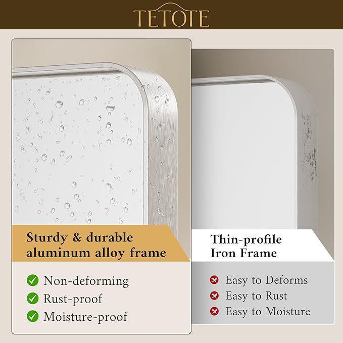 TETOTE 60 x 36 Inch Brushed Nickel Bathroom Mirror for Vanity Metal Framed Mirror Modern Farmhouse for Living Room Entryway(Horizontal/Vertical)