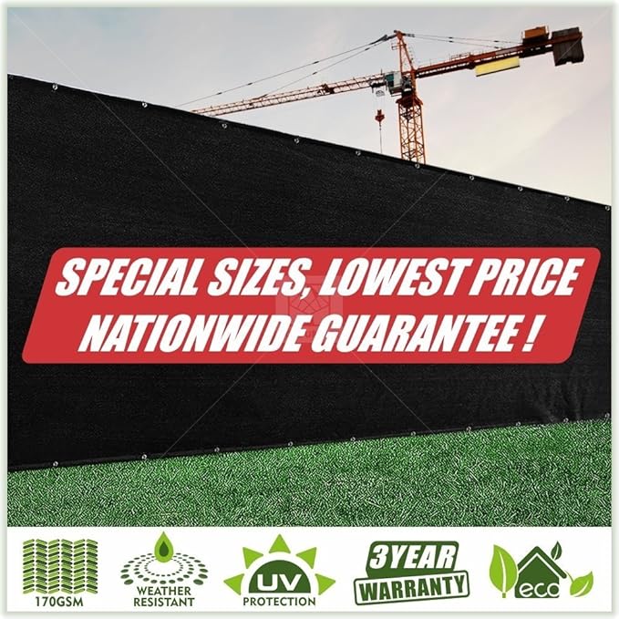 ColourTree Customized Size 6' Black and White Fence Screen Privacy Screen Heavy Duty Cable Zip Ties Included
