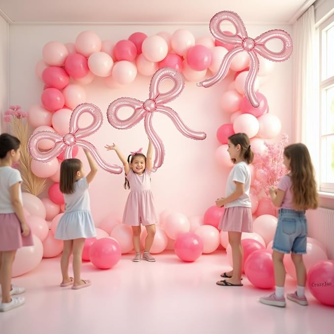 4 Pcs Pink Bow Balloons Bow Birthday Decorations for Girls Women Bow Theme Birthday Party Decorations for Bridal Shower Baby Shower Engagement Bachelorette Party Decorations 26 x 24 Inch