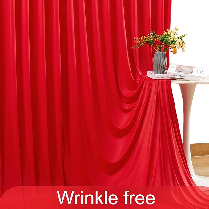 6 Panels Red Backdrop Curtain for Parties Wedding Wrinkle Free Red Photo Curtains Backdrop Drapes Fabric Decoration for Birthday Party Baby Shower Christmas 30ft(W) x 10ft(H)