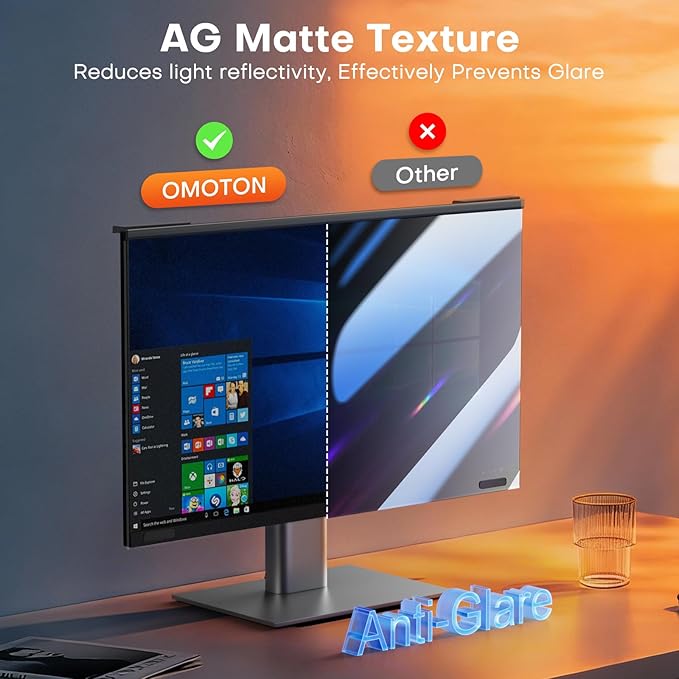 OMOTON Computer Privacy Screen for 27 Inch 16:9 Aspect Ratio Computer Monitor, Magnetic Privacy Eye Protection Anti Glare Blue Light Shield Filter, Hanging Removable Anti-Scratch Protector Film