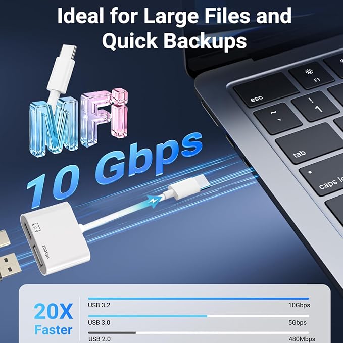 [Apple MFi Certified] USB-C to USB Adapter for iPhone 17/16/15, 10Gbps USB-C Male to USB 3.2 Female OTG, 3 in 1 Audio Cable 60W PD Charging Port and Data Transfer, Compatible with MacBook Pro Air