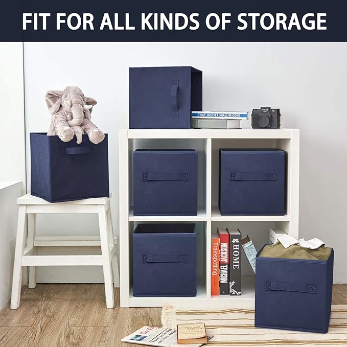 Small Storage Bins,Collapsible Fabric Storage Organizer 9.0"x7.5"x7.5" 3 Pack,Mini Storage Box,fit for closet, living room, bookshelf, Kids clothes and toys storage and organization Blue