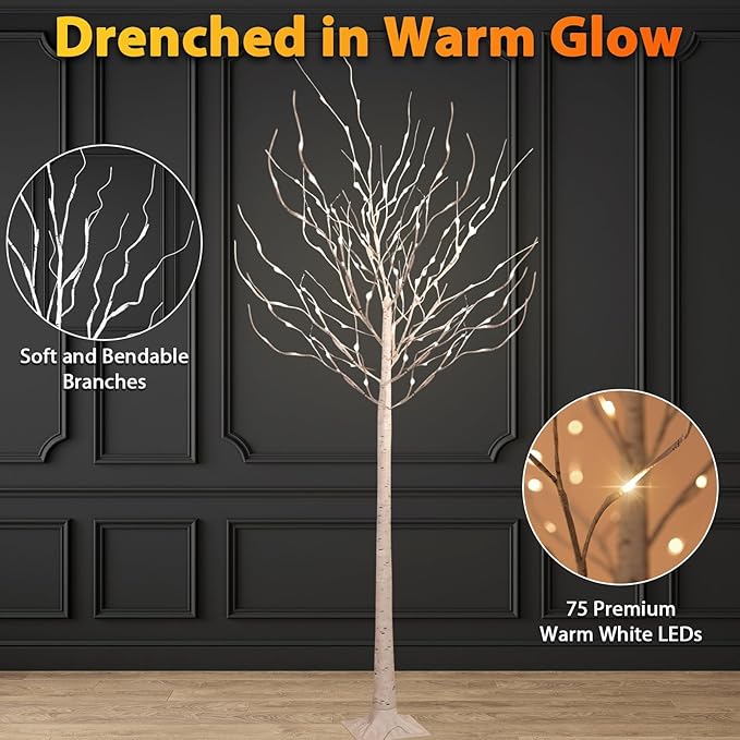 LED Birch Tree Lights, 6ft Trees with Warm White Lights, Outdoor Indoor Christmas Wedding Party Decor