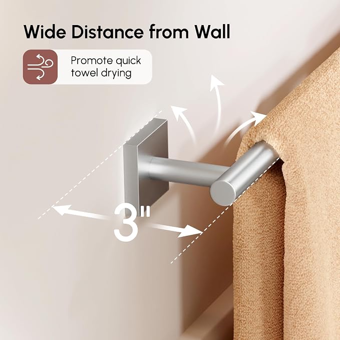 USHOWER Brushed Nickel Bath Towel Bar, 30 Inch Towel Racks for Bathroom Wall Mounted, 304 Stainless Steel Towel Holder with Square Base, Modern Home Decor (Total Length 32 Inch)