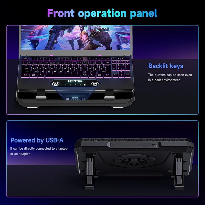 IETS GT300 Upgraded Laptop Cooling Pad with Adjustable Stand, Turbo Boosted Cooler for Rapid Cooling 10-17inch Gaming Laptop, Flexible Sealing Ring，Featuring Air Filtration Adjustable clamp