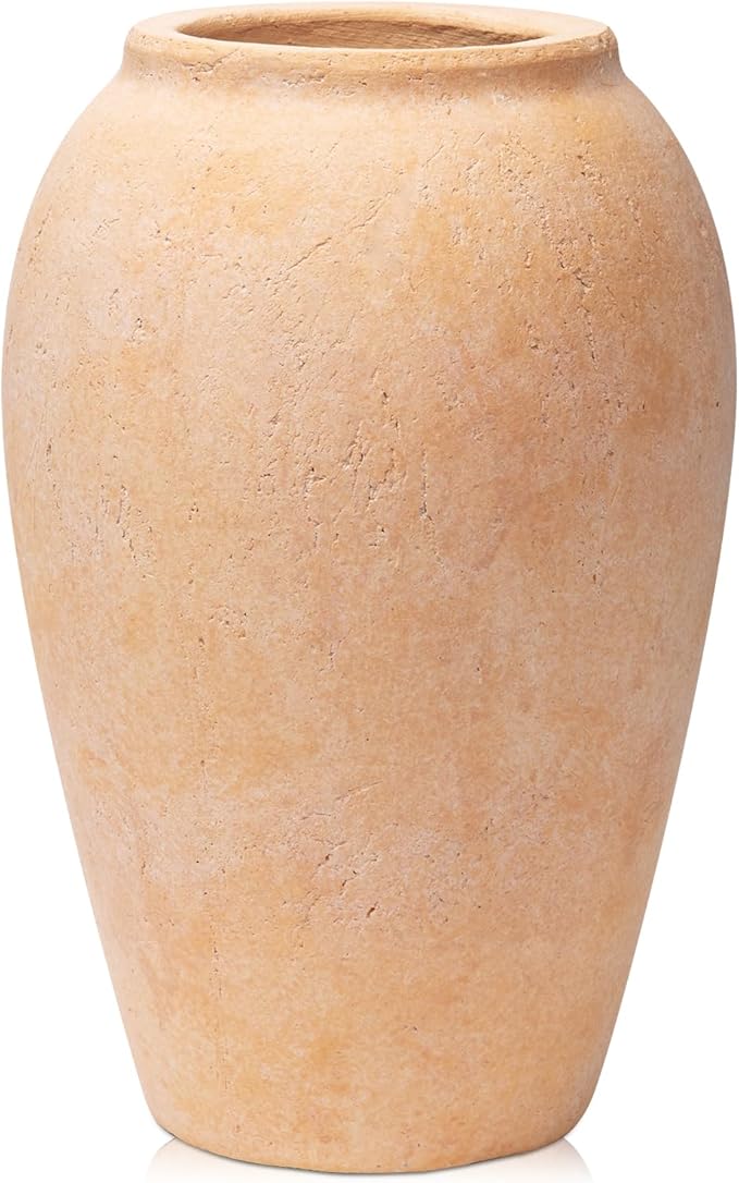 Handcrafted Flower Vase, 9.6" Tall Terracotta Vase, Vintage Rustic Ceramic Vase Décor, Wide Mouth, Matte Finish for Home Office Resto Café Décor