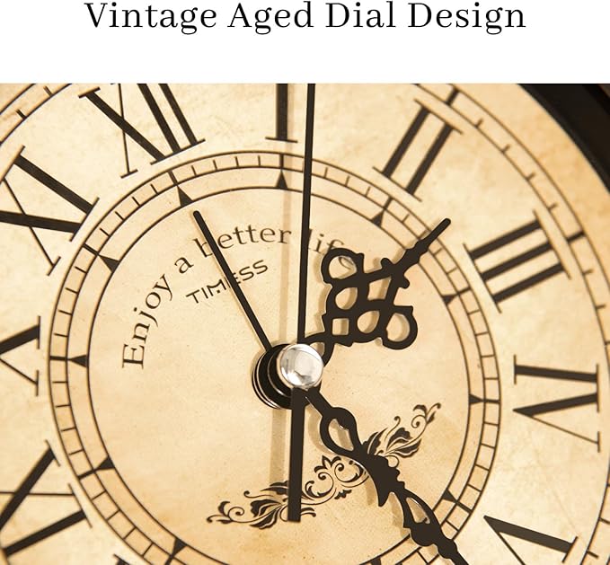 TIMESS Vintage Analog Alarm Clock, 4.3" Silent Non-Ticking Quartz Desk Clock with Roman Numerals, Battery Operated Table Clock for Bedroom, Living Room, Office, or Gift (White)