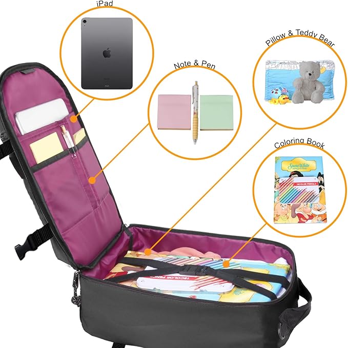 Child's Travel Backpack for Ages 3-6 | Lightweight Suitcase Style Carry-On | 10L Weekender with Tablet Sleeve & Chest Strap | All Black
