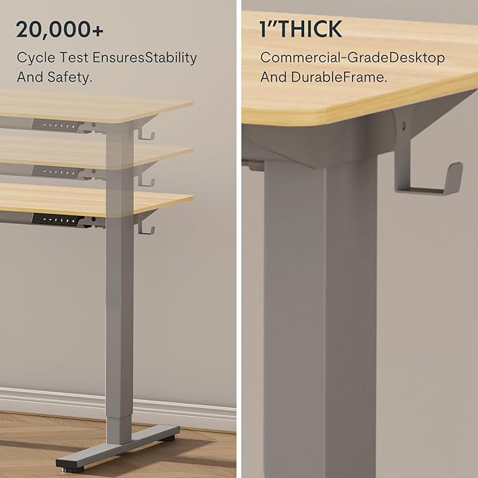 FLEXISPOT EN1 One-Piece Adjustable Stand Up Workstation 60 x 24 Inches Electric Standing Desk (Silver Frame + 60 Inches Natural Top, 2 Packages)