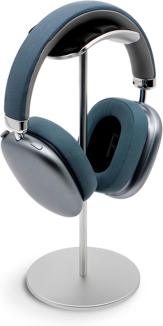 ak anklas Headphone Stand for Desk – Premium & Minimalist Headset Holder with Round or Oval Base for Gaming, Office & Home (Silver Rubber, Standard)