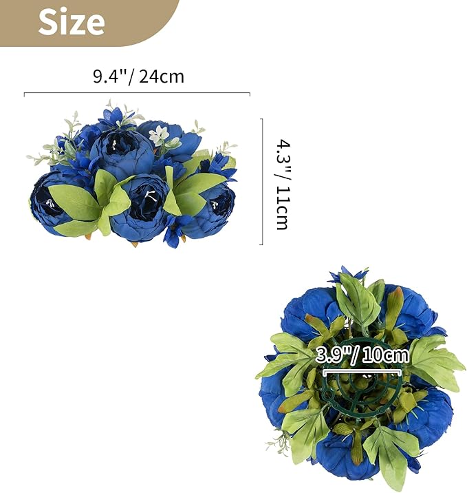 NUPTIO Flower Ball Arrangement Bouquet: 10 Pcs 9.4 inch Diam Royal Blue Faux Peony Flowers Balls for Wedding Centerpiece Decorations Fake Peonies Artificial Flower Centerpieces for Tables