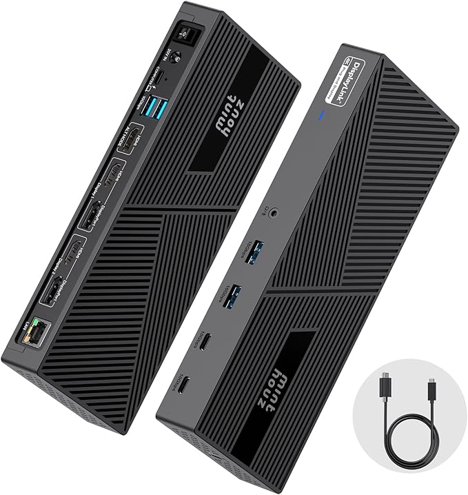 Minthouz DisplayLink Docking Station, 2 PD Triple Display 4K@60Hz for 3 Monitors, Thunderbolt 4/3 100W Charging & 160W Power, 3HDMI, 6 USB with Gigabit LAN, USB C for M1 M2 M3 M4 Mac/Windows/Chrome
