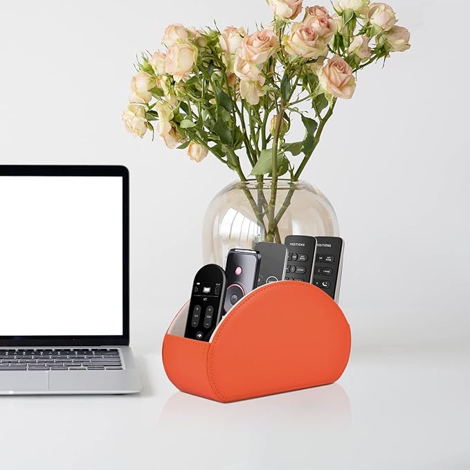 RHCSZ Remote Control Holder,TV Remote Caddy/Box with 5 Compartments,Bedside Table Organizer for Controller,Glasses,makeup brushes,jewelry and Media Player,Pen/Pencil Storage(Orange)