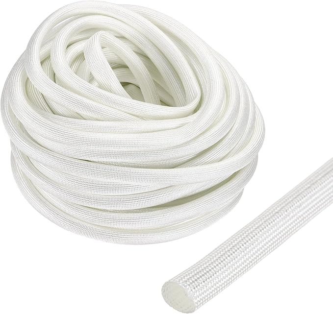 uxcell Insulation Cable Protector,7mm/0.28 Inch-15m/49 Feet High Temp Fiberglass Sleeve White