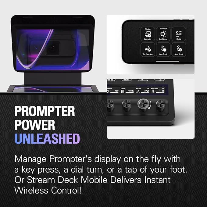 Elgato Prompter – Teleprompter with Built-in Screen for YouTube, Twitch, Zoom and More, 1080 pixels, Supports DSLR/Webcam/Smartphone, Drag & Drop Monitor Display, Works with Mac/PC & Stream Deck