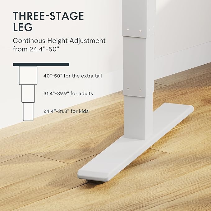 FLEXISPOT E6 MAX Rubber Wood Dual Motor 3 Stages Standing Desk 55x24 Inch Whole-Piece Board Electric Height Adjustable Stand Up Desk 150KG Load Capacity(White Frame + Rubber Wood Desktop)