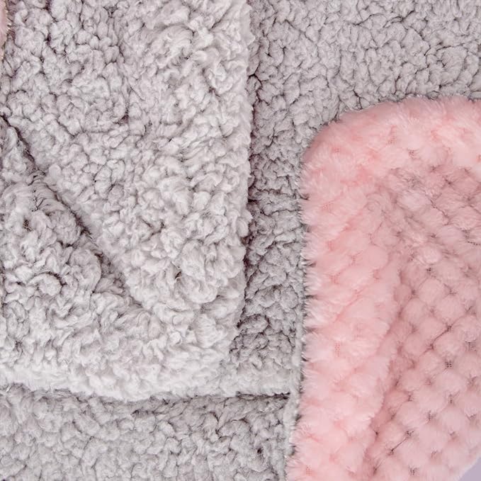 Fuzzy Sherpa Reversible Blanket for Baby, Soft Warm Cozy Coral Fleece Toddler, Infant or Newborn Reversible Blanket for Crib, Stroller, Travel, 40”×60”, Baby Pink