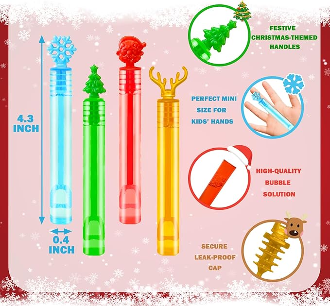 200 Pack Bulk Christmas Bubbles Party Favors Supplies,Mini Holiday Christmas Treats Bags Stocking Fillers Novelty Items Toys for Toddler Kids,X-mas Parade Giveaways Prizes Trinkets for Students