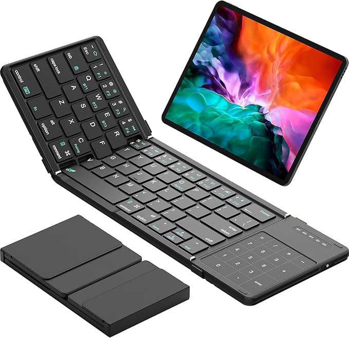Hllhunkhe Foldable Bluetooth Keyboard with Touchpad, Portable Full Size Keys, Number Pad, Large Trackpad Travel Keyboards for iPad Laptop PC Tablets -Black