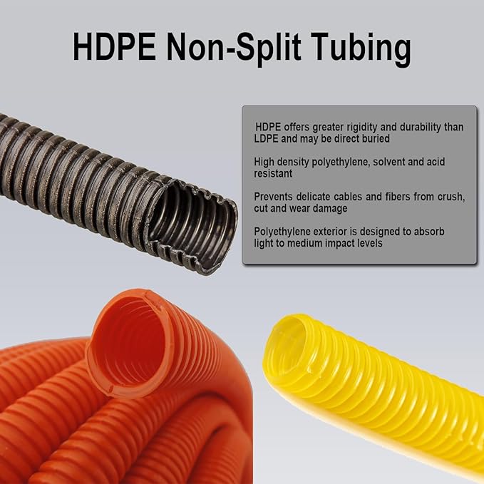 Flexible Polyethylene HDPE Non-Split Corrugated Wire Loom Tubing (Black, 1-1/2" Dia. x 100 ft)