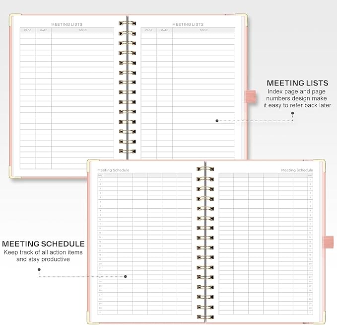 EMSHOI Meeting Notebook for Work - A5 Half Meeting Half Note Planner, 140 Pages, 100GSM Thick Paper, Hardcover, Project Organizer for Women Men Office, Business, Note Taking, 6"x8.3" - Pink