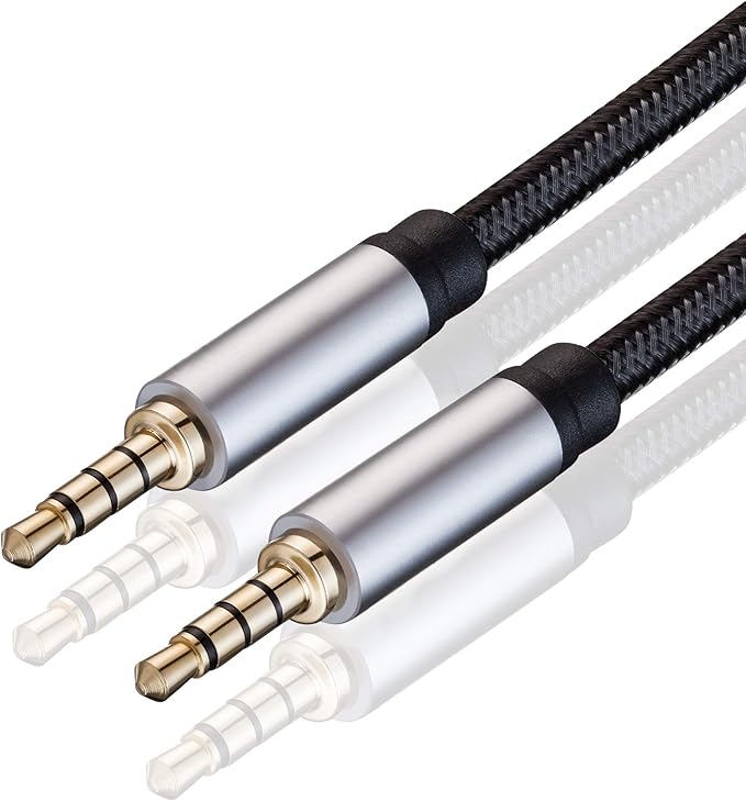 Jelly Tang Male to Male Audio Cable 3Ft,3.5mm 4 Pole Nylon Braided Stereo Aux Cord for Headphones, PS4,Phone, Tablets, Headset, PC, Laptop and More(3Ft/1M)