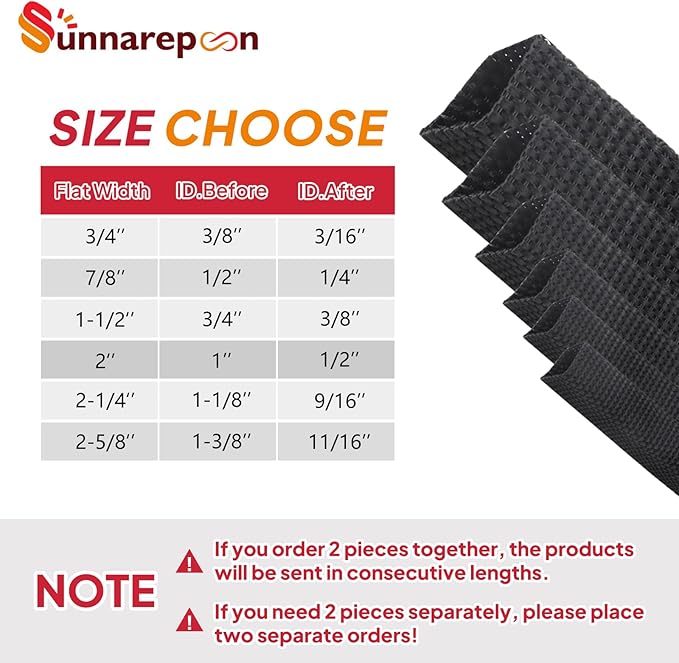 Black 2:1 Ratio Automotive Heat Shrink Braided Sleeving,Wear-Resistant Flat Woven Shrinkable Sleeve Fabric Car Cable Wires Hoses Protection (3/4"-26ft)