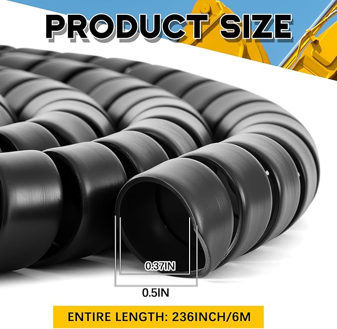 Innconee 1 Pcs Spiral Wrap Cable Protector, Safe 1/2" Od x 20' Pre Cut Lengths Hydraulic Hose Protector Wrap to Avoid Wear and Extend Life for Hydraulic Pneumatic Hoses(Black)