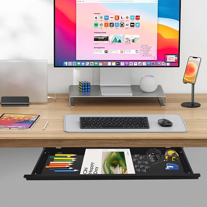 29.1" Under Desk Storage Drawer, Black Sliding Pull-Out Drawer for Sit Stand Workstation