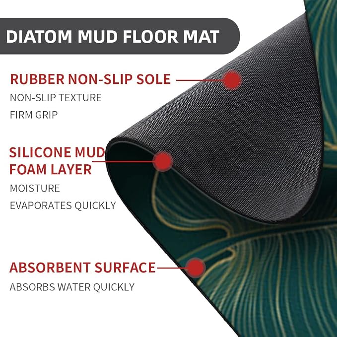 Diatomaceous Earth Bath Mat,The Leaves Non-Slip Volume Super Absorbent Fast Drying for Bathroom Kitchen Door mat,Eco-Friendly Easy to Clean 17×27.5Inch (43 * 70cm)