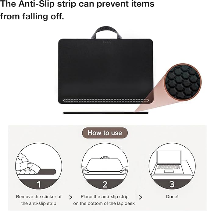 ergomi Lap Desk with Soft Cushion and Wrist Rest – Portable Laptop Desk for Bed, Couch & Home Office, PU Surface Tray with Handle for 15.6 inch Laptop (Medium, Black)