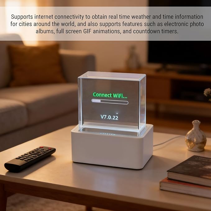 ZIZEV LED Holographic 3D Photo Display, Smart Weather Station Digital Clock with GIF Animations and Electronic Image Album Player for Desktop Car Decor