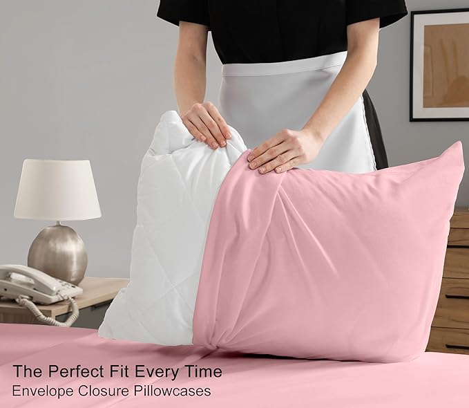 RUVANTI 100% Cotton King Size Sheets Set, 4 Pieces, Soft & Breathable Percale Weave Bedding, Deep Pocket 16", Hotel Standard, Crisp Cool Feel, Durable, Perfect Dyed Bed Sheet, Bridal Rose