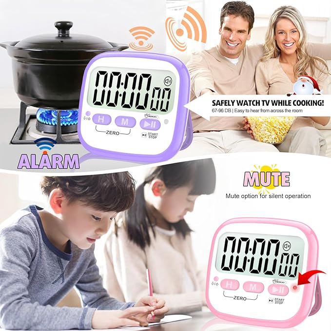 Antonki 2 Pack Classroom Timers for Kids Teachers, Magnetic Countdown Digital Kitchen Timer for Cooking, Study, Exercise, Games, Time Mangement - Loud/Silent Mode - Battery Included