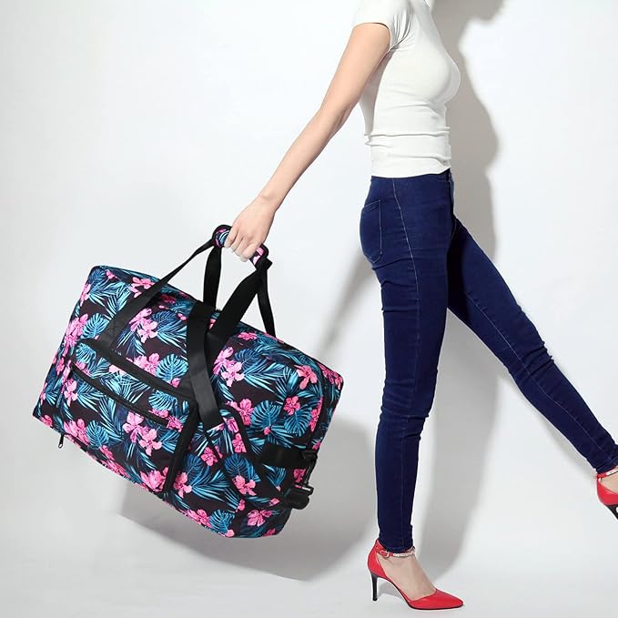 F.FETIVIN Weekender Bag Carry On Travel Duffle Medium Overnight Bag for Women(Flower2)