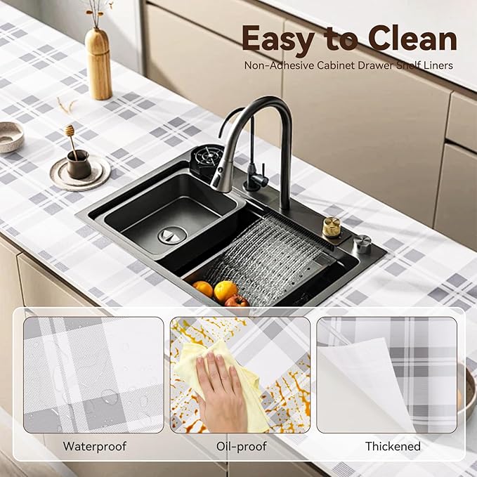 Drawer Shelf Liner for Kitchen Cabinets, Non Adhesive Slip Resistant Shelf Paper Easy to Clean, Strong Grip Thickened Waterproof Washable Mats for Pantry Shelves Cupboard Dresser(Grey, 12 in x 40 FT)