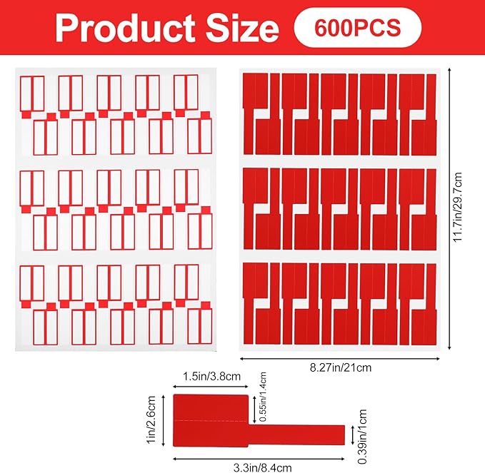 600 Pcs Cord Labels Tags, Color Coded P-Type Cable Labels Tags with Wrap-Around Design, Durable Cable Tag Label for Network Ethernet Audio Wire Organization and Identification